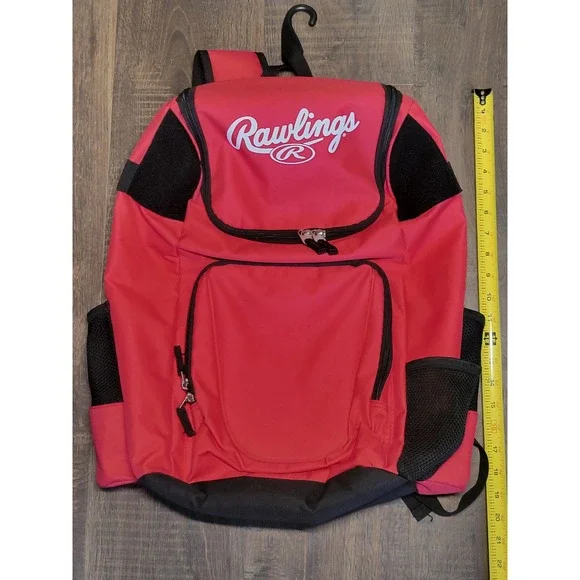 Rawlings Baseball Backpack Red Black Travel Gear Equipment Bag School Gym‎