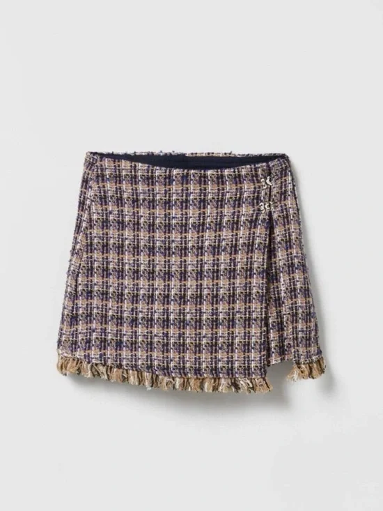 NWT- New Zara Girls Brown Purple Tweed Skort  Shorts Fringed Size 11-12