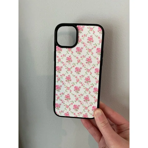 iPhone 14 Plus Case Unisex White Pink Floral Rose Trellis Cottagecore Vintage