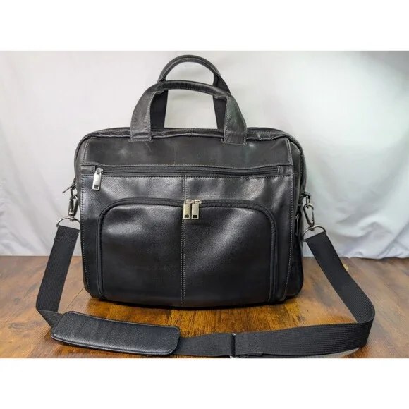 Wilsons Black Leather Pelle Studio Leather Messenger Bag Briefcase Satchel