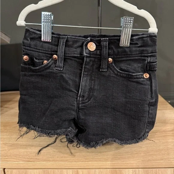 J. Crew • 2T • Girls' Frayed-Hem Denim Shorts in Black w/ copper tone hardware