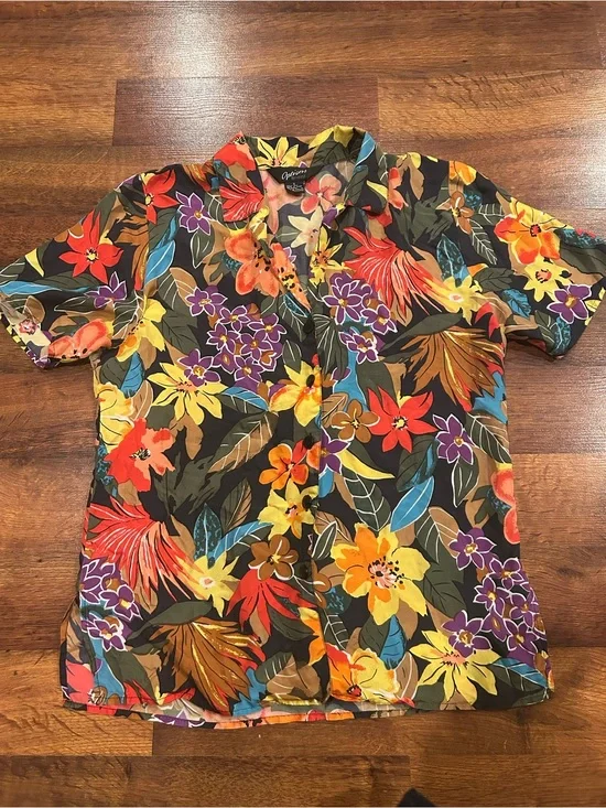 Vintage Colorful Floral Button Up 100% Silk Shirt Womens Small Options Melrose