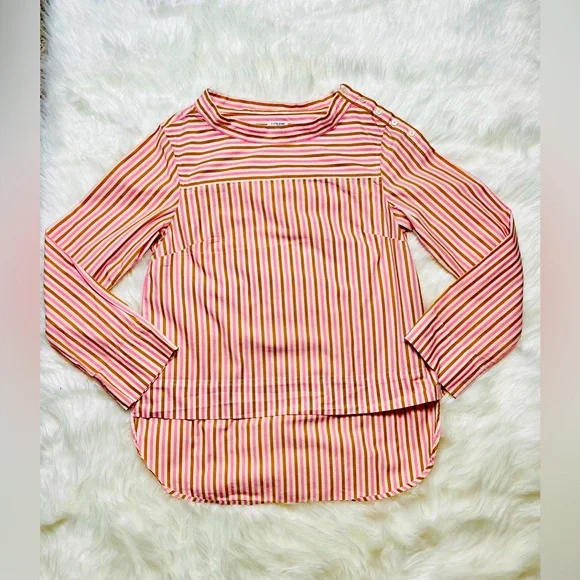 J crew Classic striped high low blouse with shoulder button accent Size 6 CB154