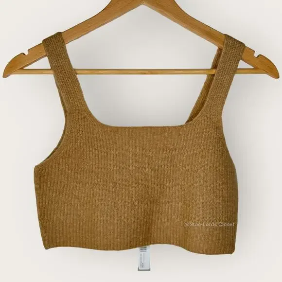 Everlane Cozy Stretch Cropped Tank Top XS Camel Brown Wool Sustainable Layering