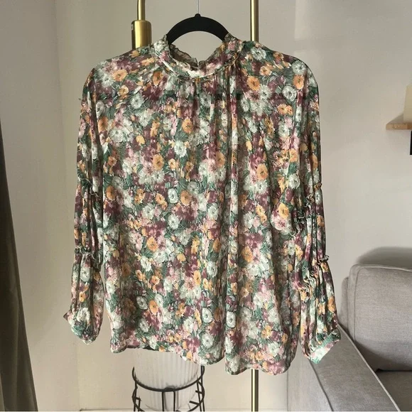 Zara Vibrant Purple and Green Floral Blouse