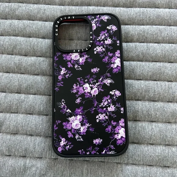 Casetify Black Phone Case with Purple Floral Print