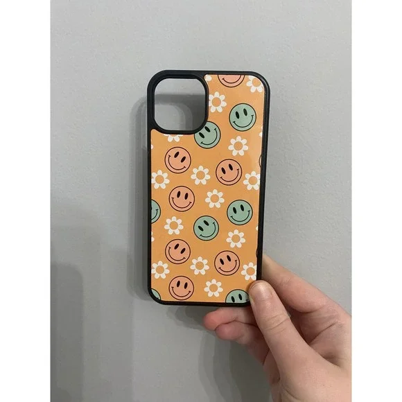 iPhone 13 Phone Case Unisex Orange Retro Smiley Face Daisy Floral Bumper