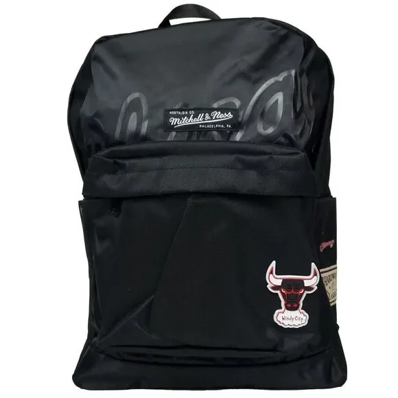 Chicago Bulls Mitchell & Ness NBA Backpack 2 Zipper‎ Pockets 3D Logo Black NWT