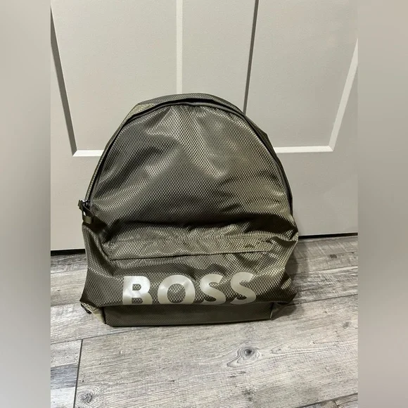 Boss Olive Green Logo Backpack with White Logo