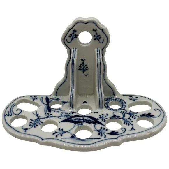 Vintage Blue Onion Porcelain Wall Mount Toothbrush Holder Floral Ceramic‎ Used