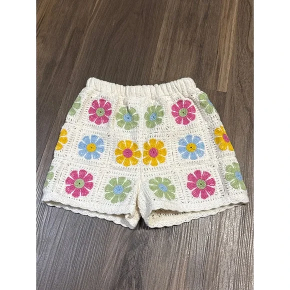 Haute Hippie Crochet Flower Shorts Kids 24M White Multi Floral Granny Square