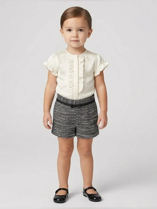 Janie and Jack 2T Black White Tweed Metallic Bow Shorts Preppy Chic