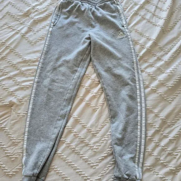 adidas Kids Gray Joggers with White Stripes