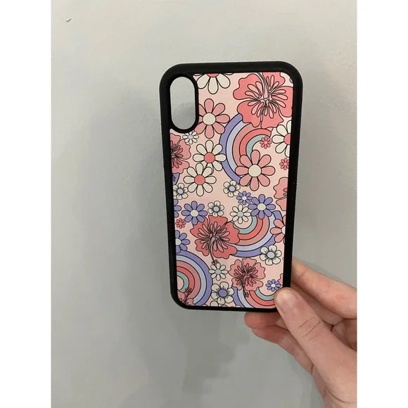 iPhone XR Phone Case Unisex One Size Pink Retro Floral Rainbow 70s Boho Cover