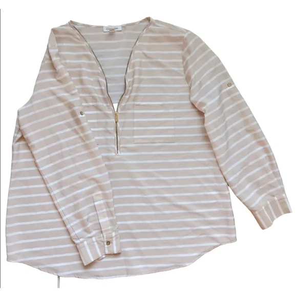 Women's Calvin Klein Blouse XL Beige White Striped
