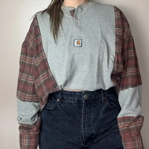 Reworked Vintage Carhartt Flannel Baggy Relaxed Western Long Sleeve Shirt Top