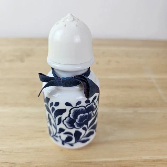 Vintage‎ AVON Empty Bubble Bath Bottle + Stopper White Blue Collectible