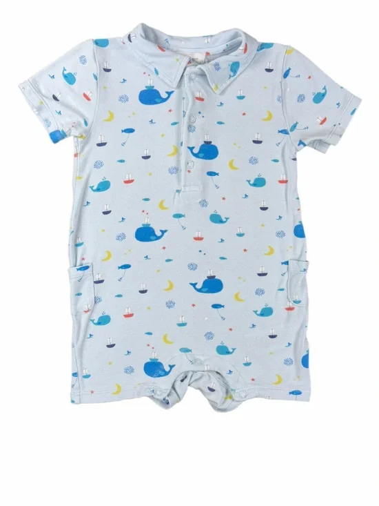 ANGEL DEAR Whale Print Bamboo Polo Shortie - 12-18M