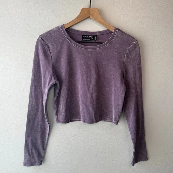 Ninth Hall Fundamentals Fitted Crop Ribbed Long Sleeve Top Purple Size Large