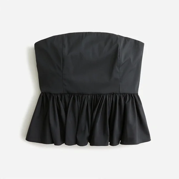 J.CREW Size 14 Strapless Taffeta Peplum Top - Black BN144