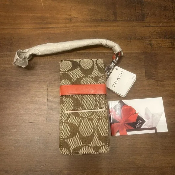 COACH Treo Case Khaki/Vermillion LOGO‎ C Fabric Cell Phone Strap Vintage Y2K NEW