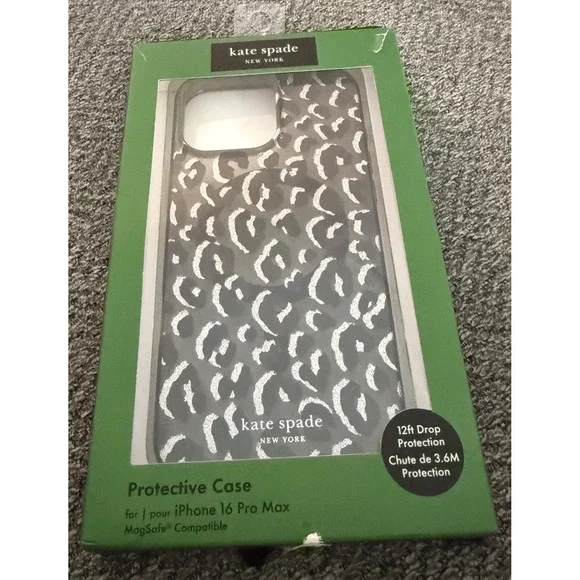 Kate Spade iPhone 16 Pro Max Case MagSafe Glitter Leopard Print Protective Cover