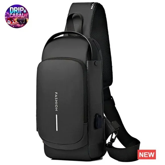 Anti-Theft Sling Bag with USB Charging Port, Waterproof PU Leather Daypack