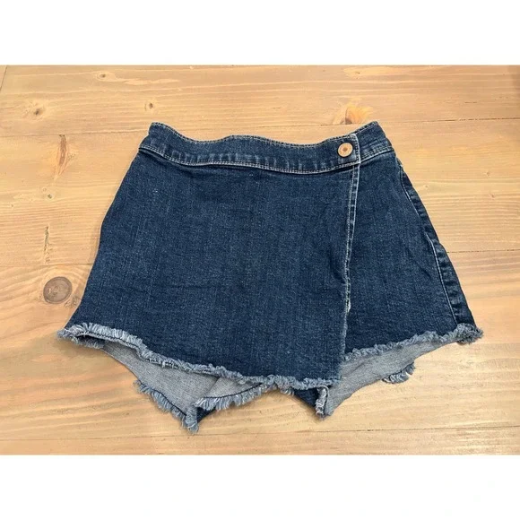 Kk5 Abercrombie Kids Girls Dark Wash Denim Skort Frayed Hem Sz 11/12 Wrap Front