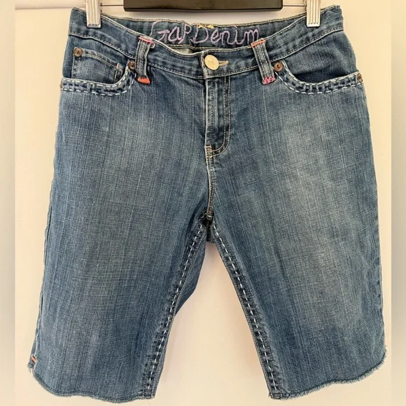 Gap Girls Bermuda Denim Blue Jean Shorts Size 12 Plus Adjustable Waist