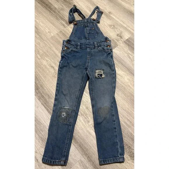 Jordache Kids Denim Overalls‎ Distressed Ripped Patched Blue Size XS  4/5