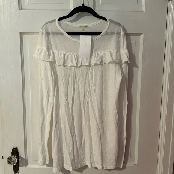 Steve Hender NWT Long Sleeve Ruffled Front White Women's Size Large