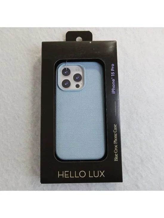 HELLO LUX Light Blue Crocodile Texture Case for iPhone 15 Pro Faux Leather
