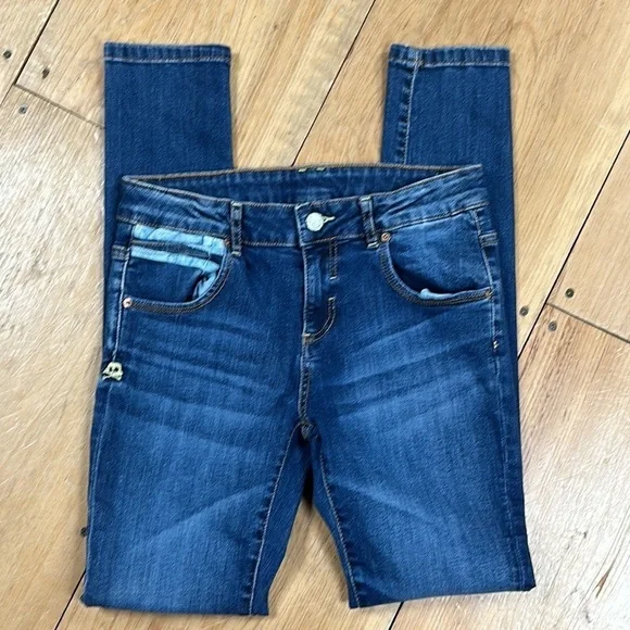Zara Boys Straight Fit Denim Jeans, light blue trims, skeleton logo,  13-14