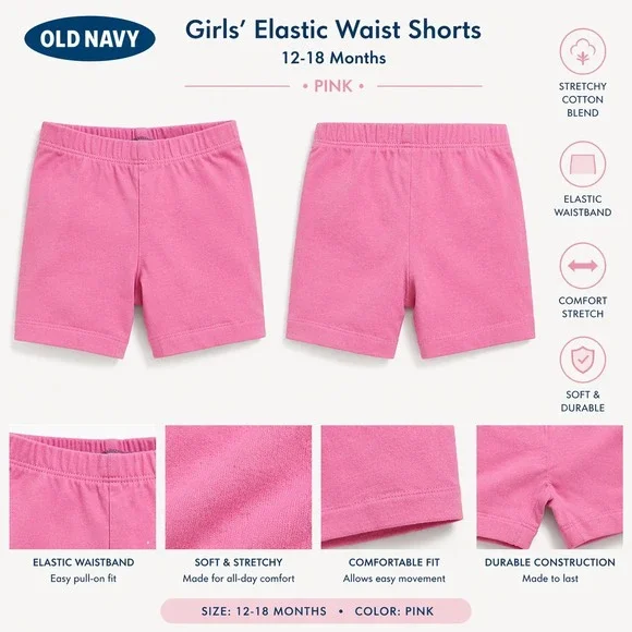 Old Navy Baby Girls Pink Heathered Biker Shorts Elastic Waist 12-18‎ Months