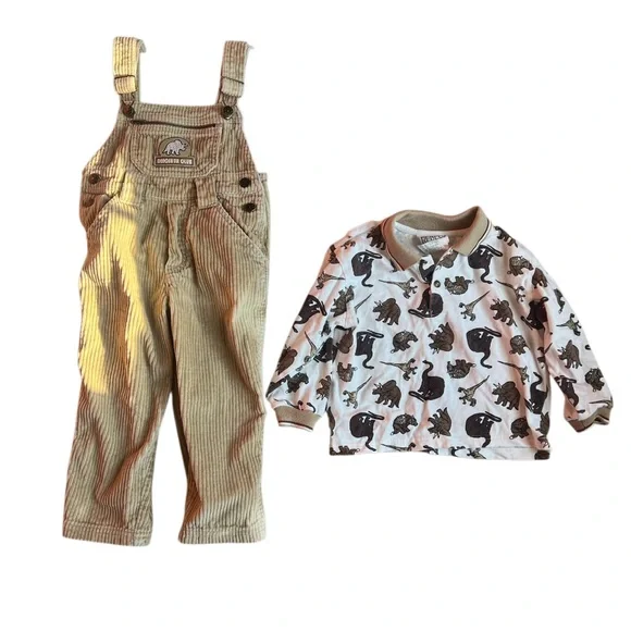 Little Rebels Tan Corduroy Dinosaur Overall Set