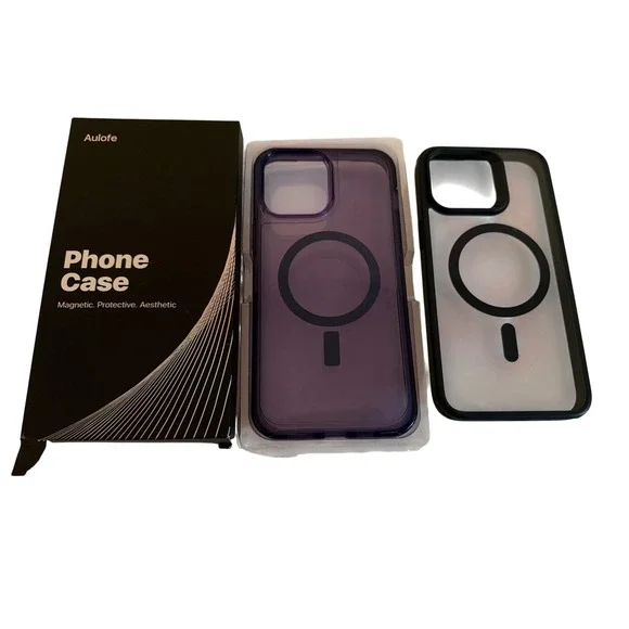 Aulofe Magnetic iPhone Case Set Deep Purple and Frosted Black MagSafe Compatible