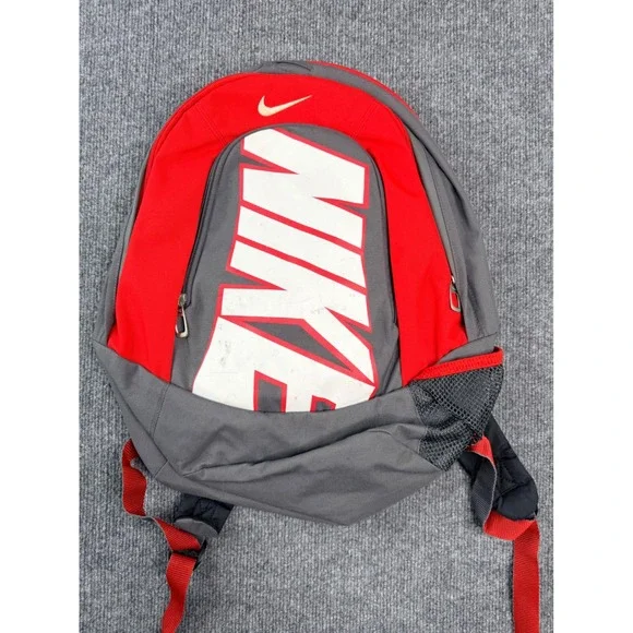 Nike Backpack Red Gray Y2K School Travel Bag Large Logo BA2998-061
