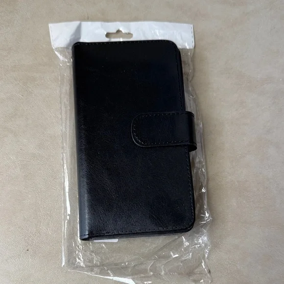 Galaxy S6 Edge+ Black Leather Phone Wallet Case
