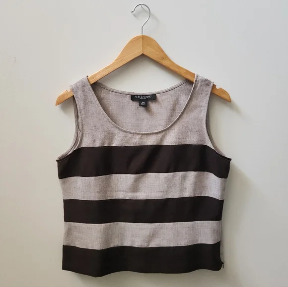 Perceptions Petite Size 10 Striped Tank Top Sleeveless Side Zipper Neutral