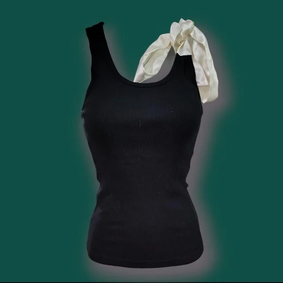 Vintage Arden B Black Ribbed Tank with Ribbon Strap