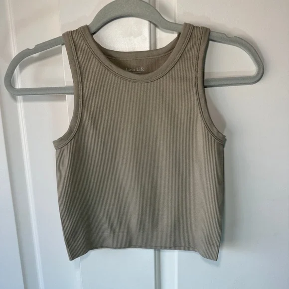Love Life Essentials‎ Ribbed Tank Top XS/S Beige Crop Sleeveless Casual