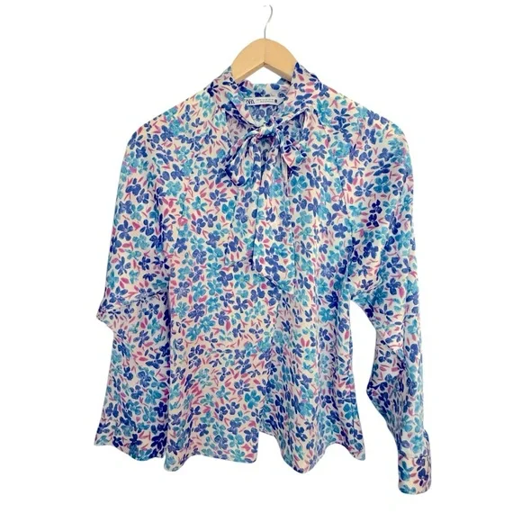 Zara Blouse Slip On Floral Blue Pink Size‎ XSmall