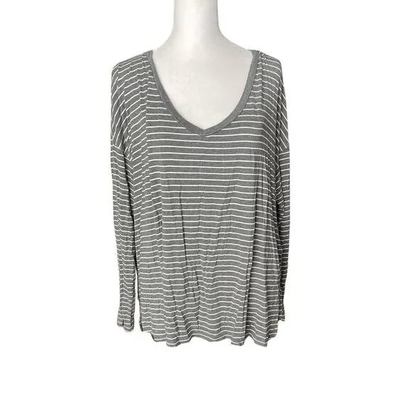 American Eagle Soft Sexy Large Tunic Top Vneck Long Sleeve Tee Gray