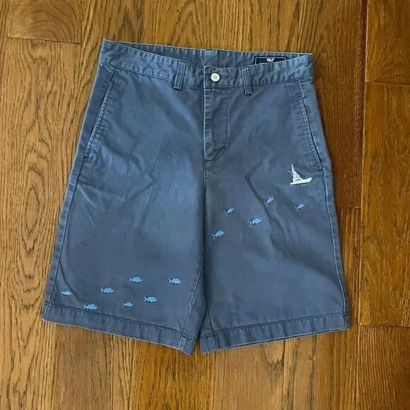 Vineyard Vines boys size 18 navy blue shirts with fish and a boat