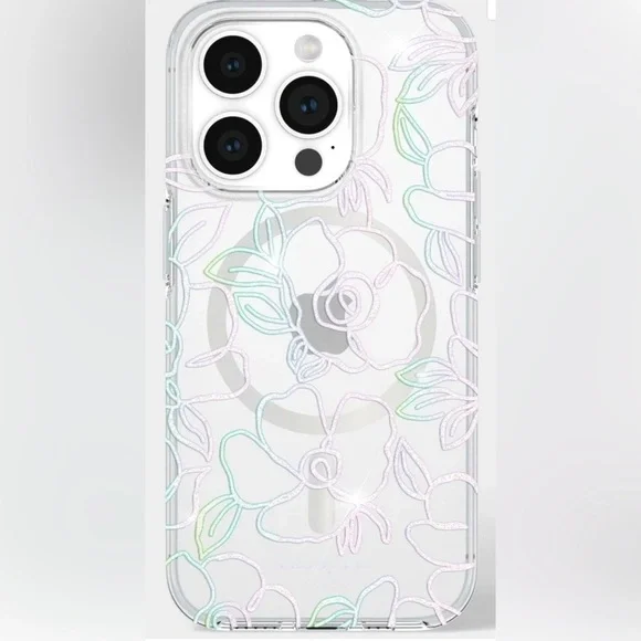 Kate Spade iPhone 15 Pro (6.1”) MagSafe Protective Case Floral Iridescent NIB