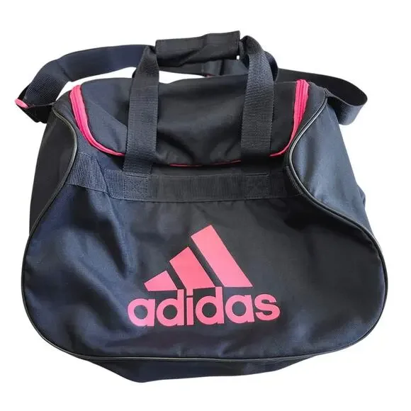 Adidas Diablo Duffel Bag Black Pink Logo Fits Gym Locker Zip Top Compact Sports