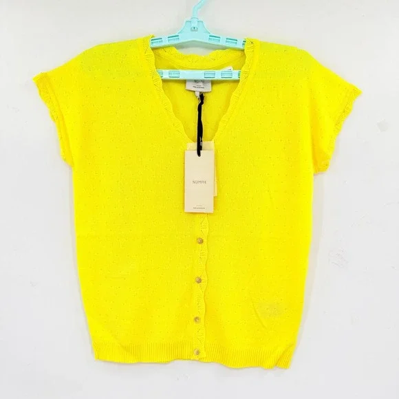 NUMPH Women's Kyoto Pullover Top Aurora Yellow Pointelle Short Sleeve Size M NWT