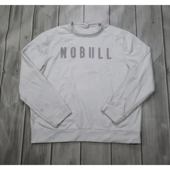 NOBULL Sweatshirt Women's XL White Relaxed Pullover Fleece Logo Active Oversized
