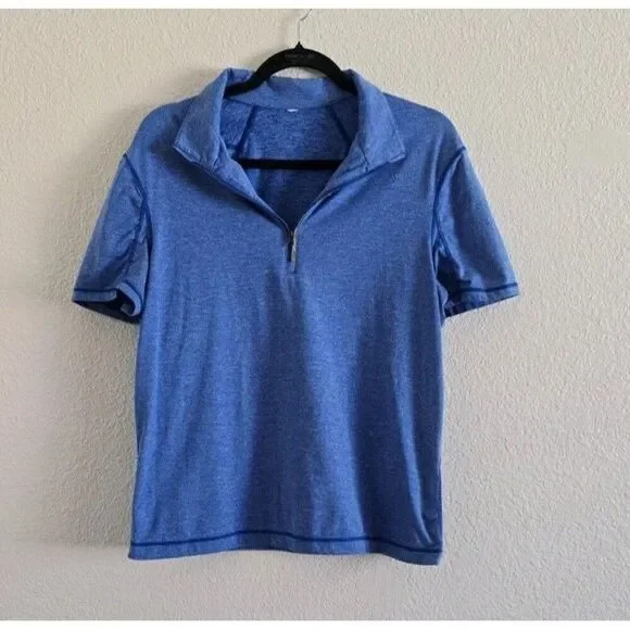 Lululemon Quick Dry Polo Shirt Womens Est. Size 10 Blue Short Sleeve 1/4 Zip Top