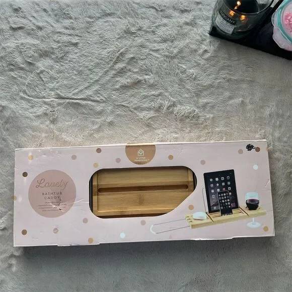 A Little Something Bamboo Bathtub Caddy Tray Adjustable Non-Slip Grips